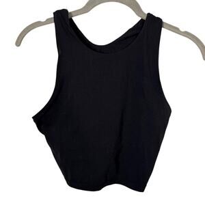 Quince Ultra-Form High-Neck Cropped Tank Sz S w/ Built in Bra Black